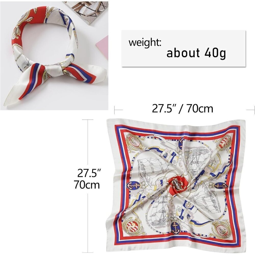 Women Red Sailboat Headscarf Satin Bandana Pattern Polyester Breathable Scarves - Picture 4 of 7